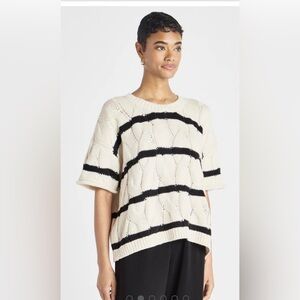 Splendid x @Cellajaneblog Stripe cable short knit boxy sweater cream M